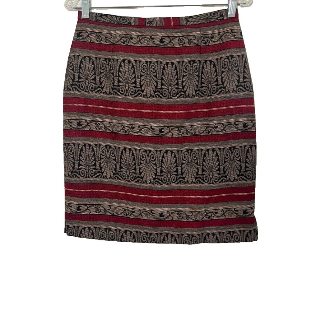 Vintage Tapestry Striped Pencil Skirt M Classic Brocade Geometric Woven Earthy